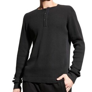 RAG & BONE waffle Henley long sleeve shirt black garment dyed cotton size small